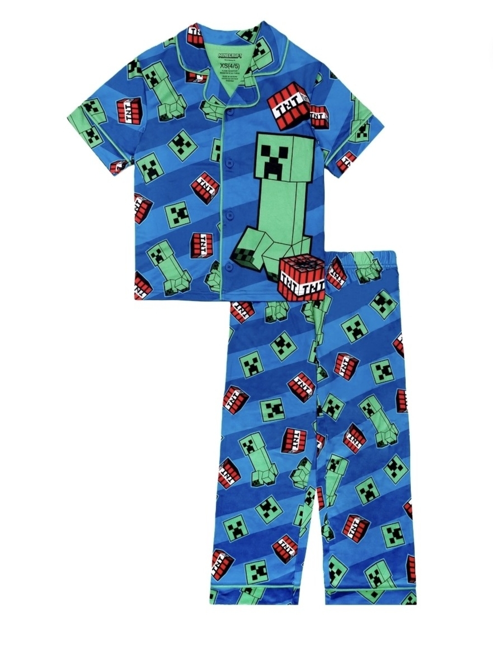 Minecraft Boys 2-Piece Coat and Pant Pajama Set, Size XS(4/5)
